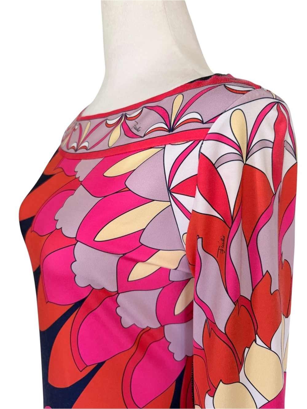 VTG Emilio Pucci 100% Silk Navy Multicolor Floral Midi Jersey Dress SZ 36 IT - Picture 7 of 14